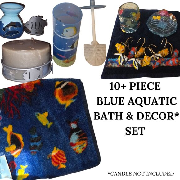 10+ PIECE NWT/NWOT BLUE FISH/AQUATIC THEMED BATH & DECORATION BUNDLE - Picture 1 of 2